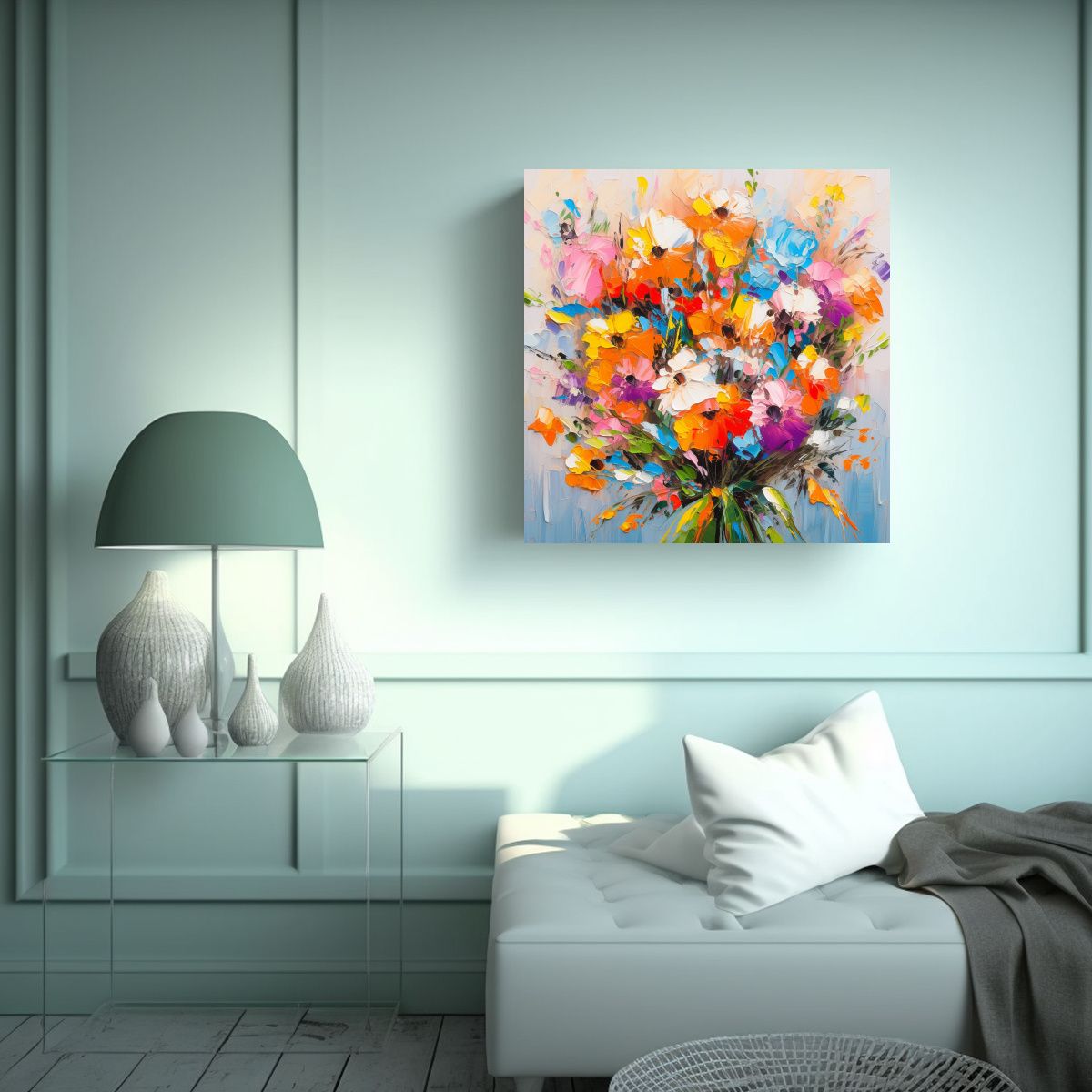 GENERICO - Pintura De Flores En Lienzo Estilo Arcoíris Para 60x60 Cm