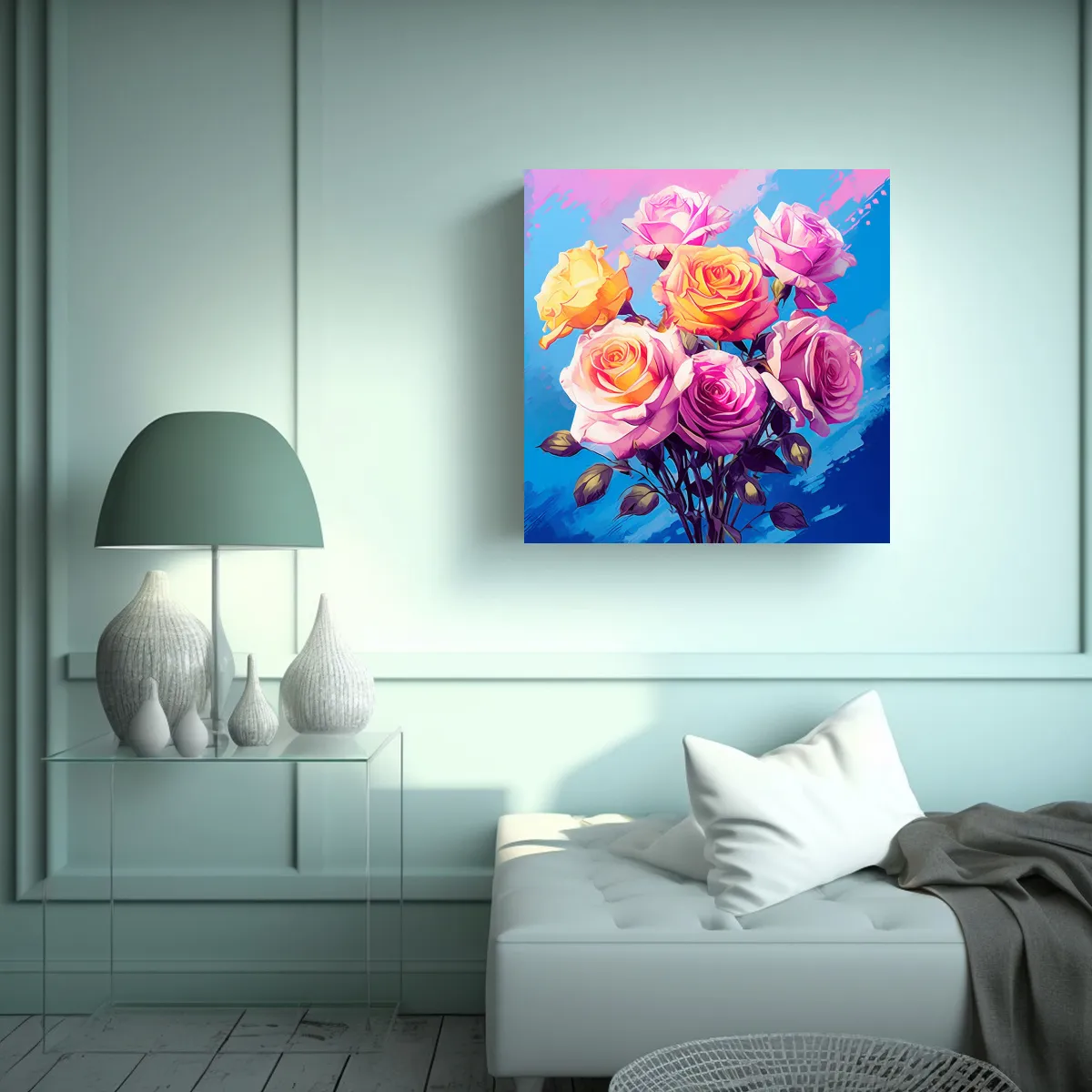 GENERICO - Lienzo Moderno Para Cocina 12 Rosas Coloridas 60x60 Cm