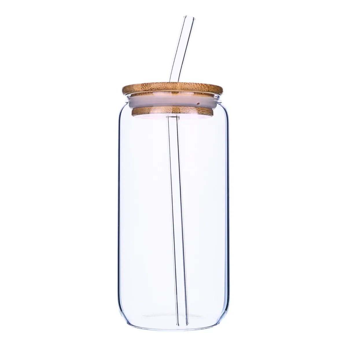GENERICO - Vaso Lata De Vidrio Con Tapa De Bambú Y Bombilla 550ml
