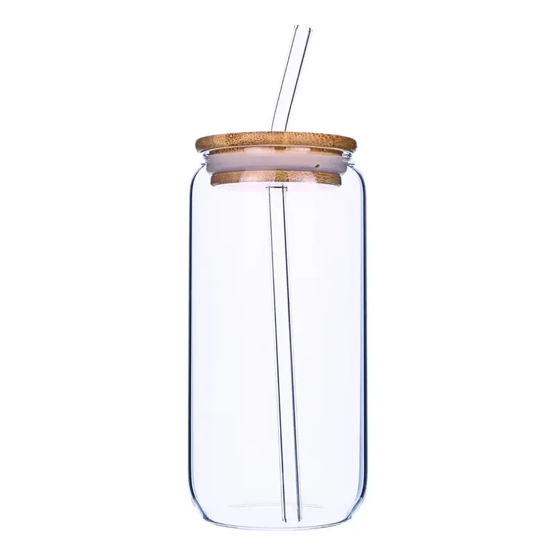 GENERICO - Vaso Lata De Vidrio Con Tapa De Bambú Y Bombilla 550ml