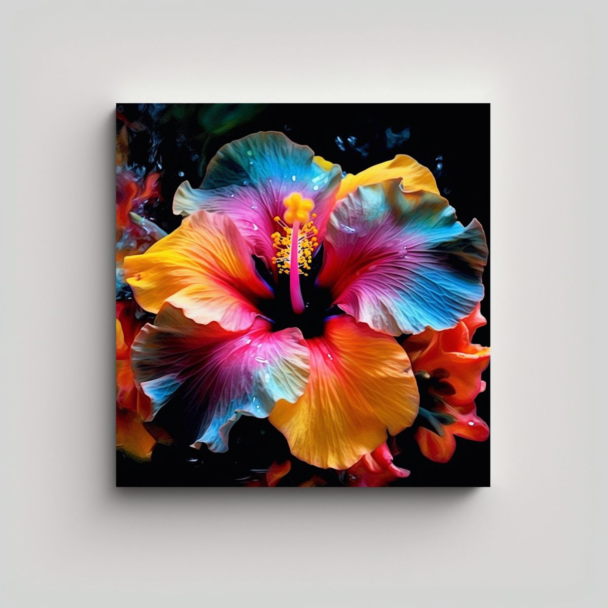 GENERICO - Cuadro Decorativo Colorido Hibiscus Con Finas 60x60 Cm.