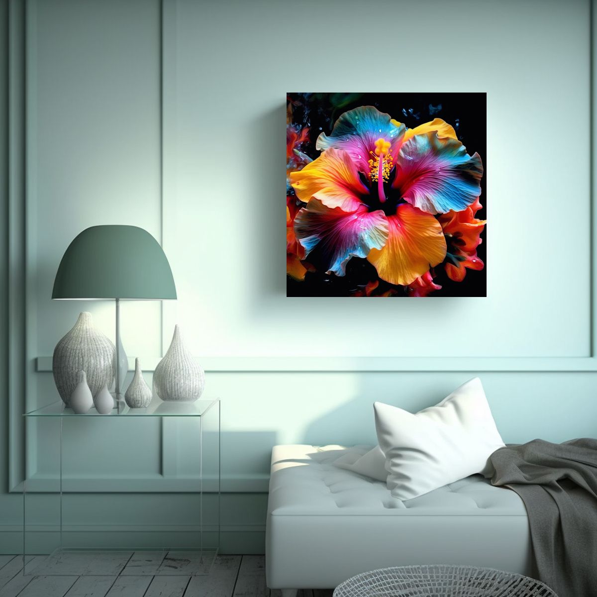 GENERICO - Cuadro Decorativo Colorido Hibiscus Con Finas 60x60 Cm.