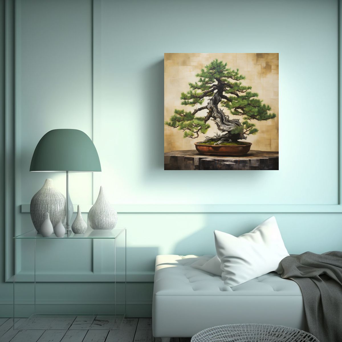 GENERICO - Cuadro Comedor Pino Árbol Bonsái Pintura 60x60 Cm