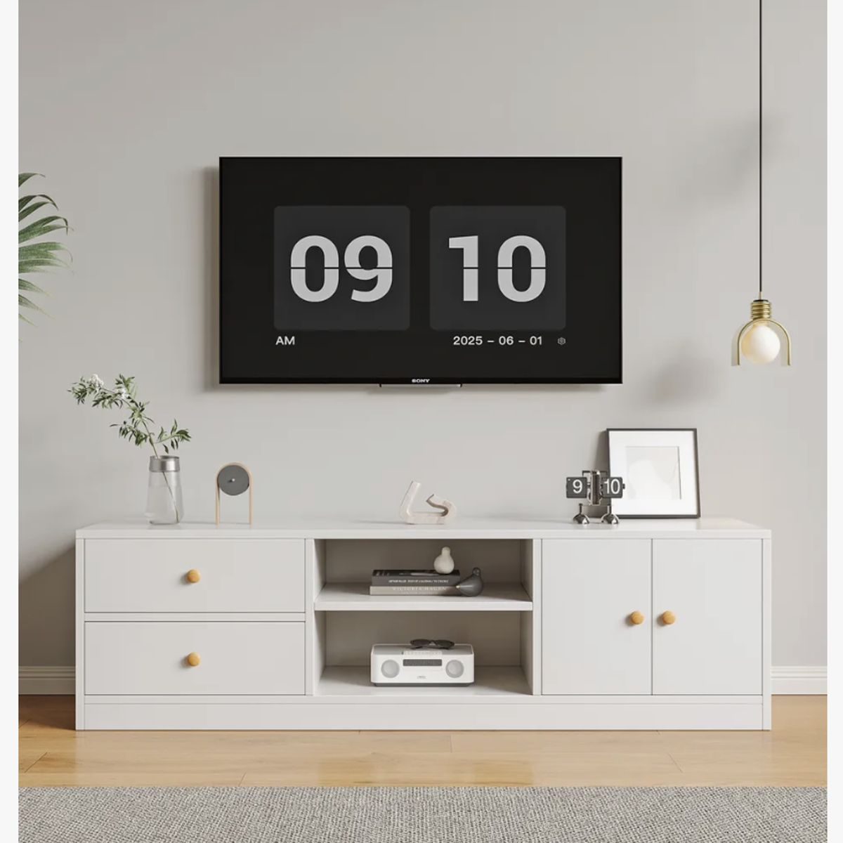 HOMER DESIGN - Rack Tv 120x34x40cm 2 Tiras 2 Puerta Melamina Moderna