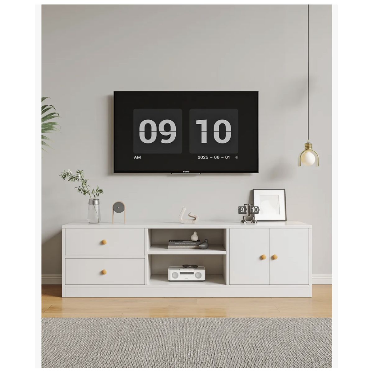 HOMER DESIGN - Rack Tv 120x34x40cm 2 Tiras 2 Puerta Melamina Moderna