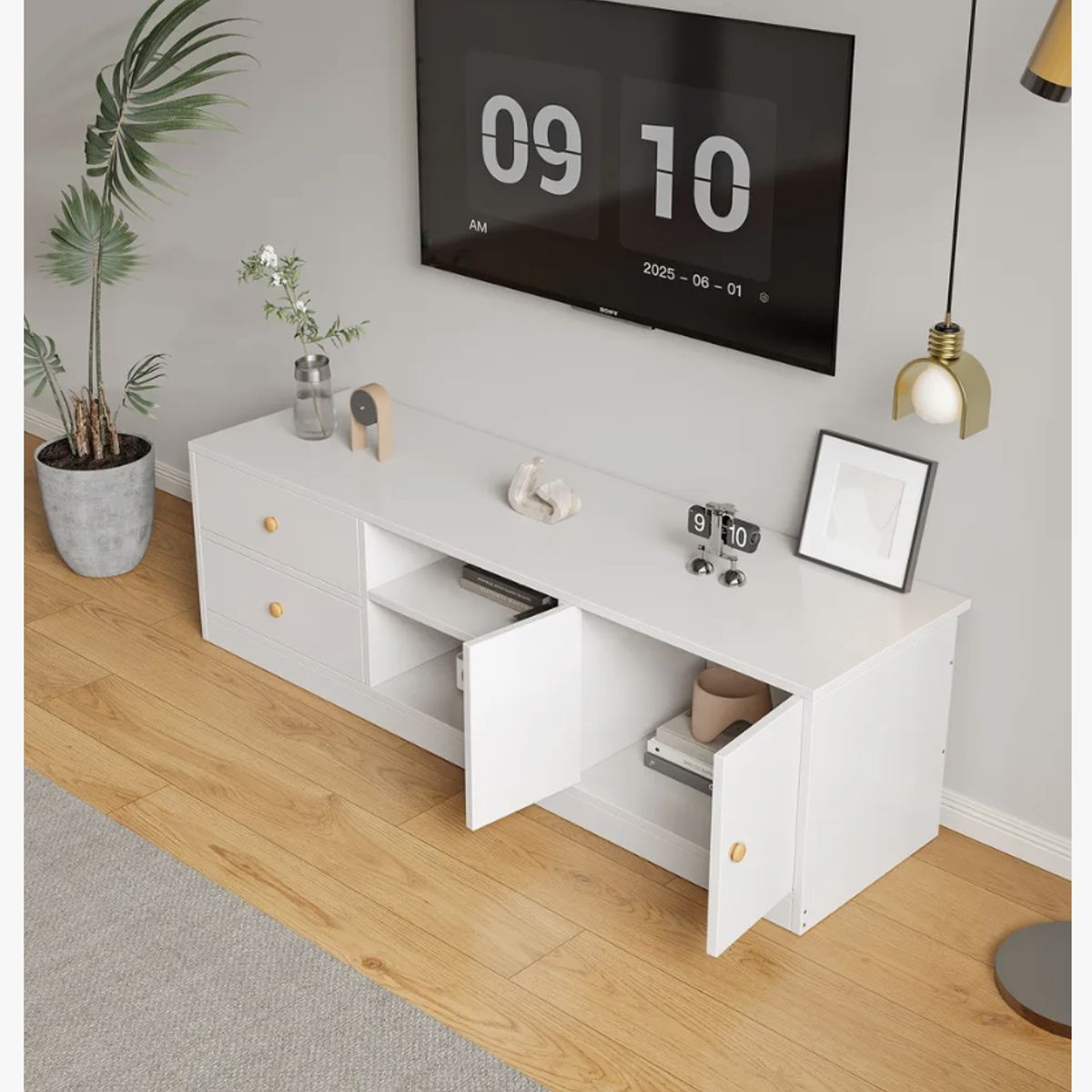 HOMER DESIGN - Rack Tv 120x34x40cm 2 Tiras 2 Puerta Melamina Moderna