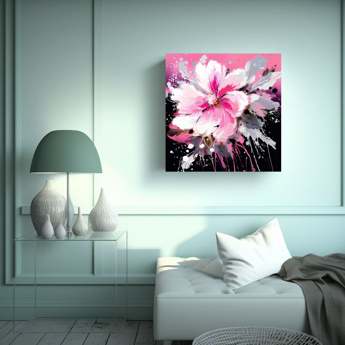 GENERICO - Cuadro Sublimado En Tela Colorido Blanco Y Rosa 60x60 Cm