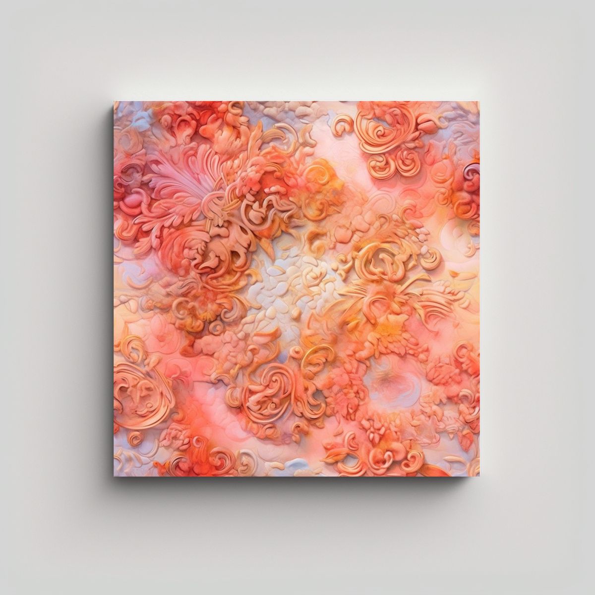 GENERICO - Cuadro De Coral Y Dorado Estilo Ricamente 60x60 Cm