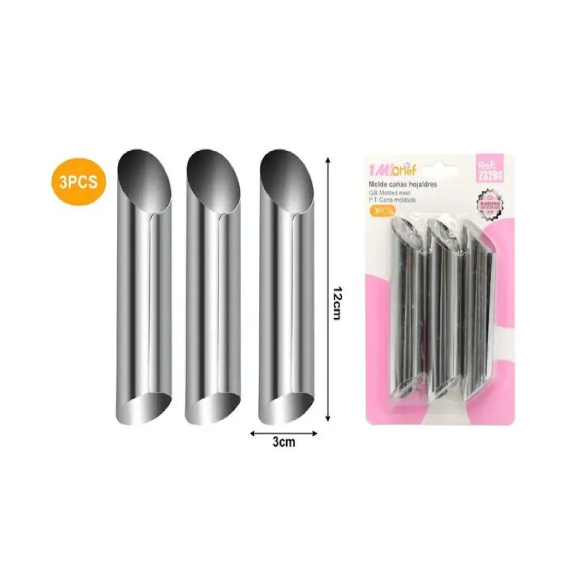 CARIBEE - 3 Moldes Metalicos Para Cannoli Barquillos Reposteria Color Acero