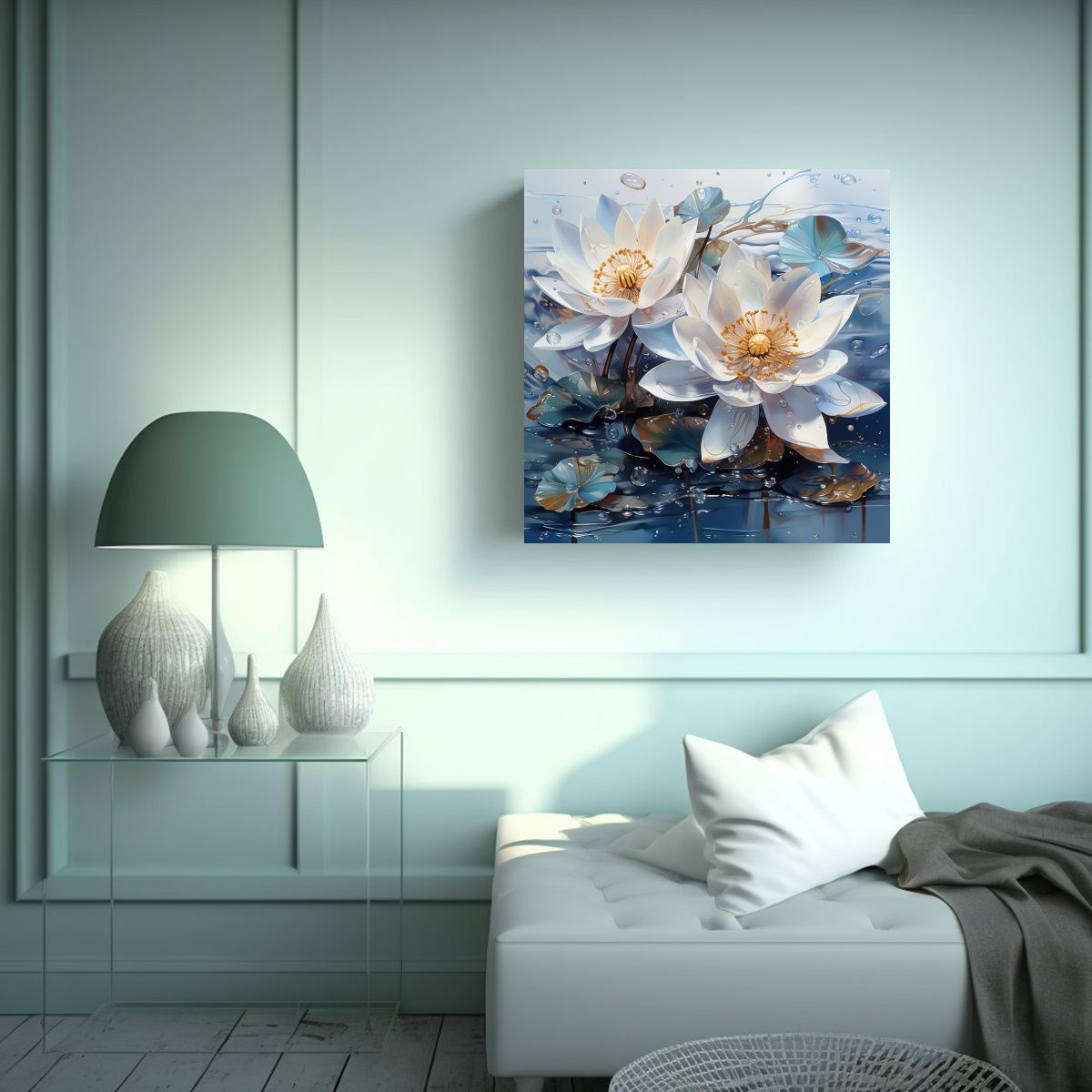 GENERICO - Cuadro Tema Brillante Con Flores De Loto En 60x60 Cm