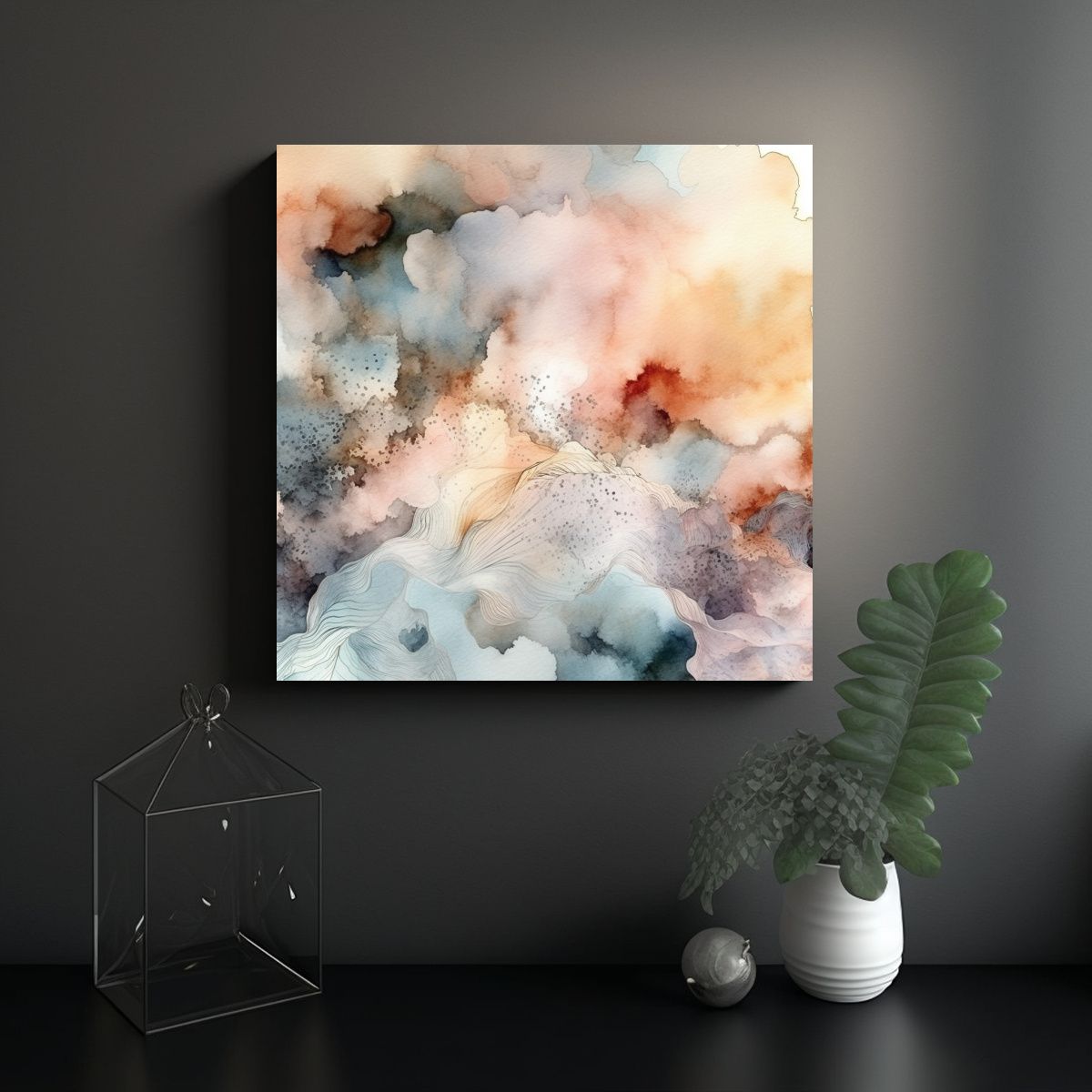 GENERICO - Cuadros Abstractos Acuarela Neutra Nube Vibrante 60x60 Cm