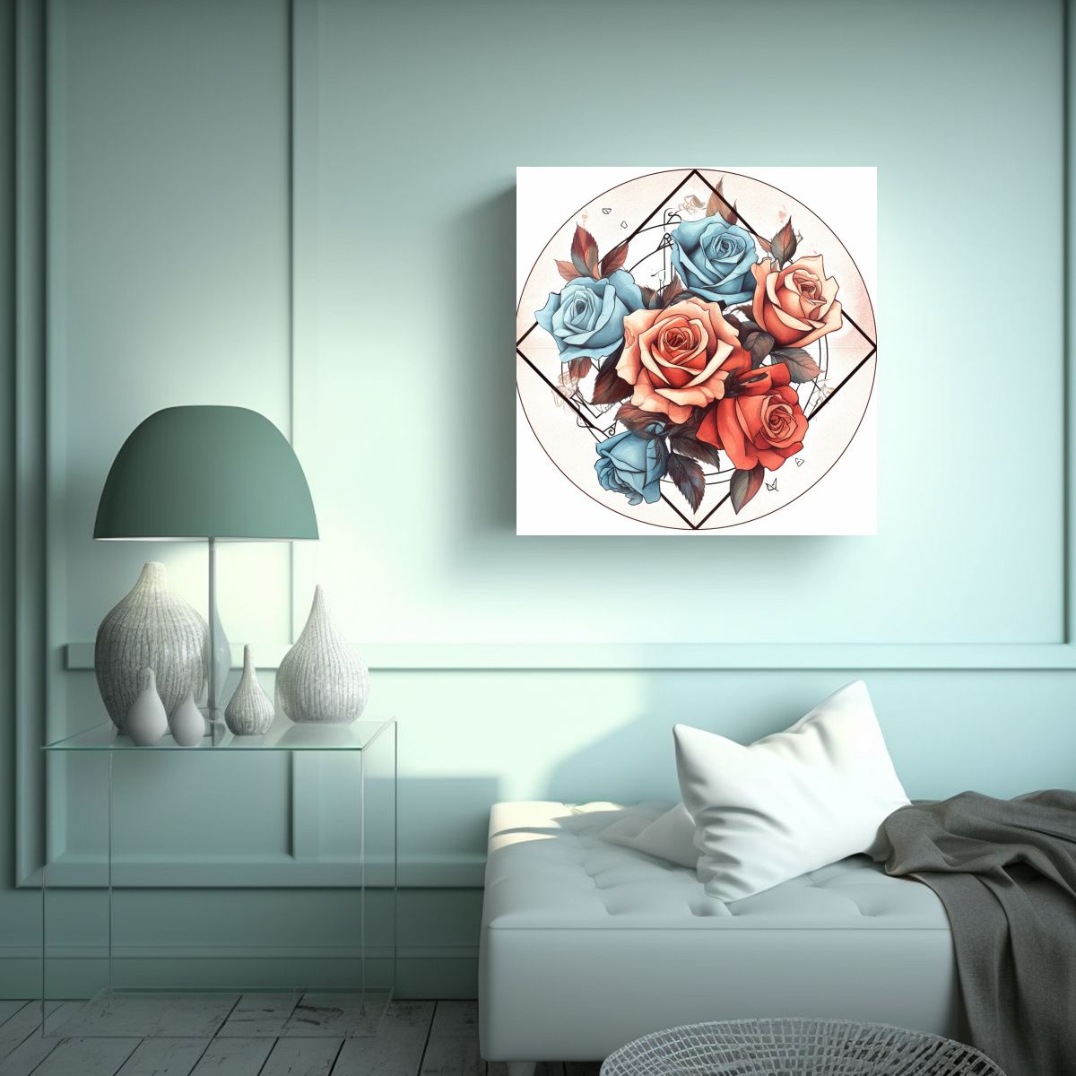 GENERICO - Decoración De Tela En Bastidor Rosa Geométrica 60x60 Cm