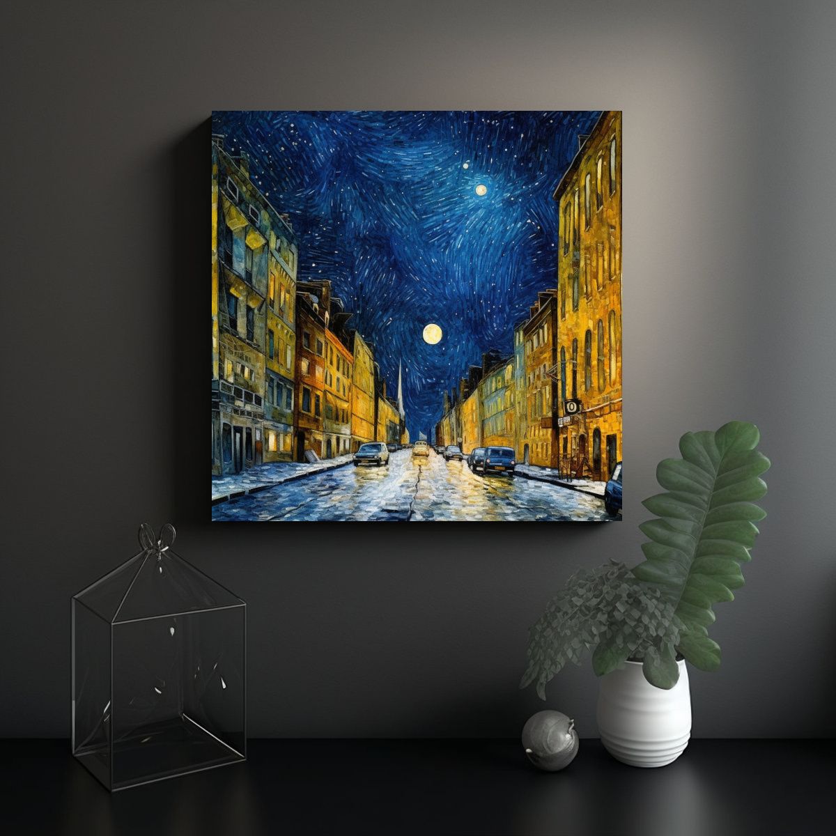 GENERICO - Cuadro Tela Movimiento Nocturno Estilo Van Gogh 60x60 Cm