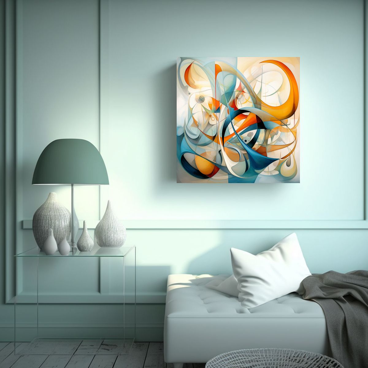 GENERICO - Pintura Abstracta Con Líneas Suaves Y Formas 60x60 Cm.