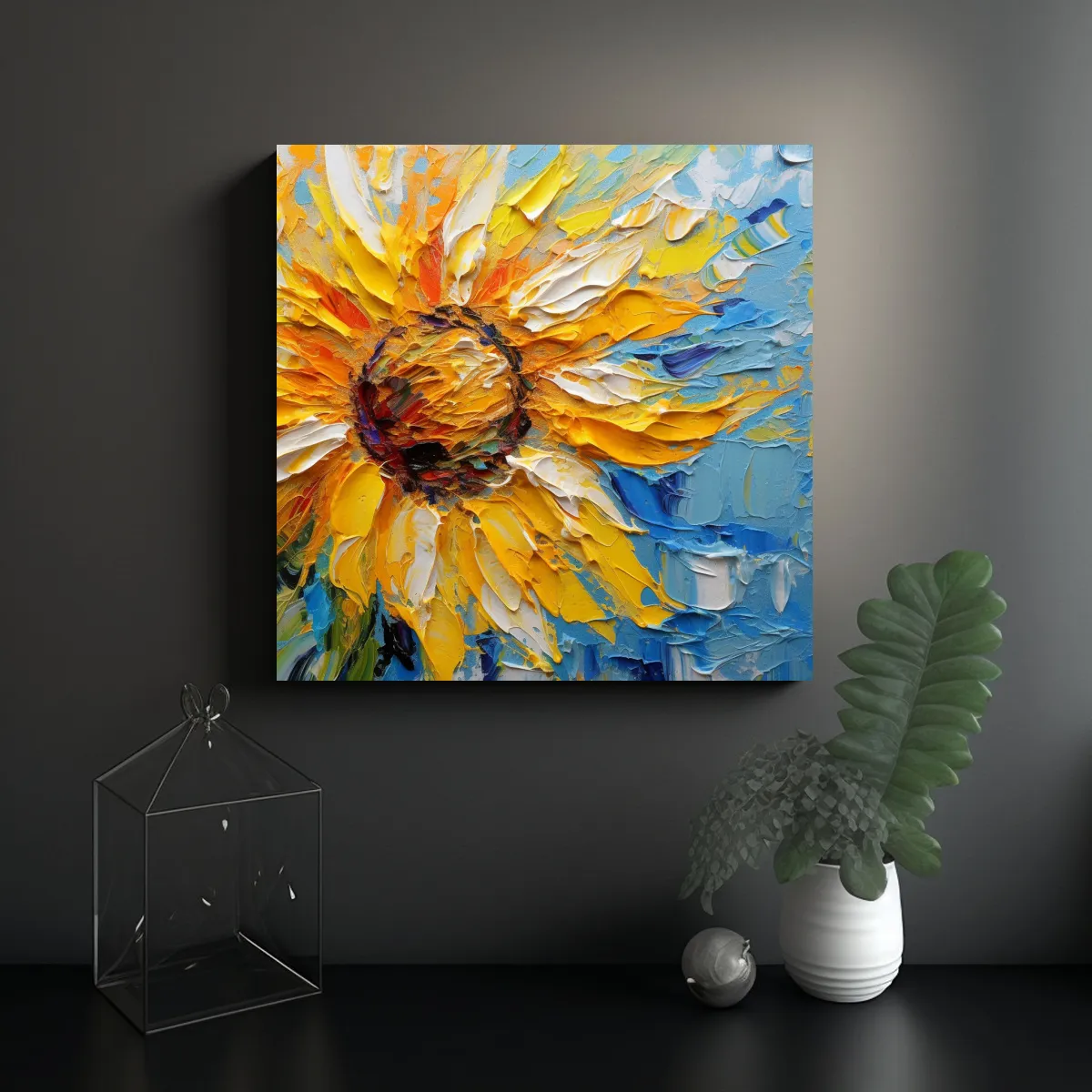GENERICO - Pintura Abstracta Textura Gruesa Girasol 60x60 Cm
