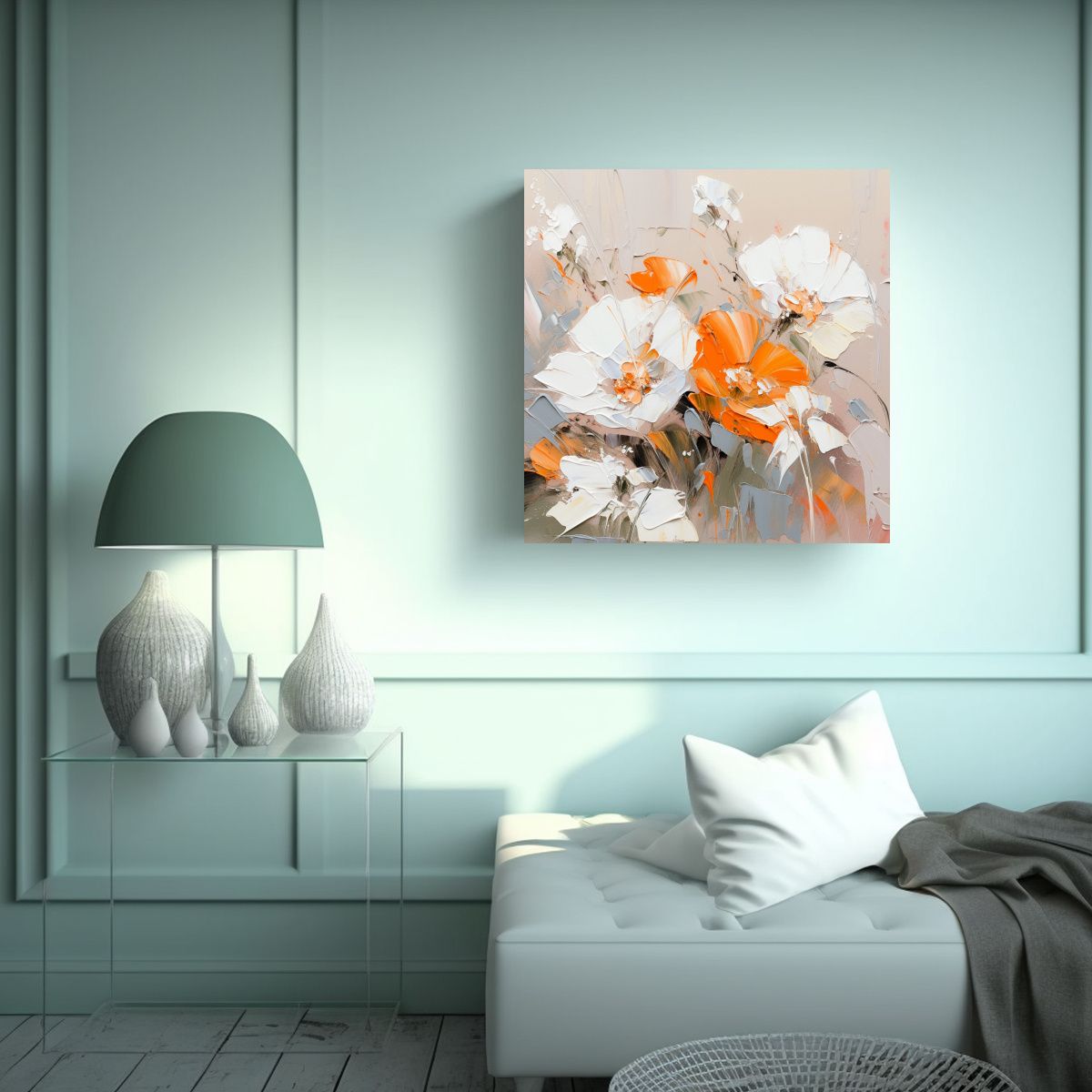 GENERICO - Lienzo Creativo Interiores Pintura Flor White AND 60x60 Cm