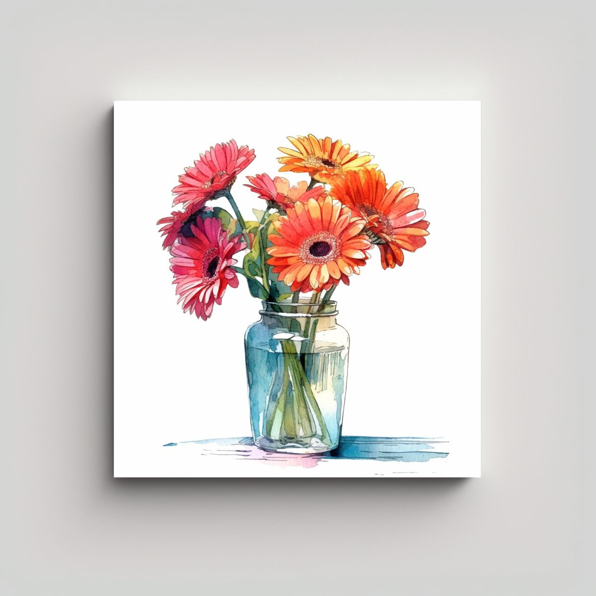 GENERICO - Flor Gerbera En Jarrón Pintura Acuarela 60x60 Cm.
