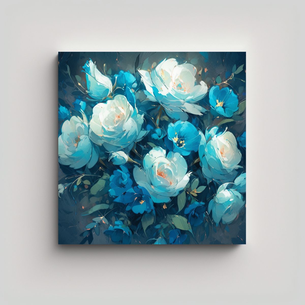 GENERICO - Arte Intensidad A Cyan Flores Pintura En Lienzo 60x60 Cm