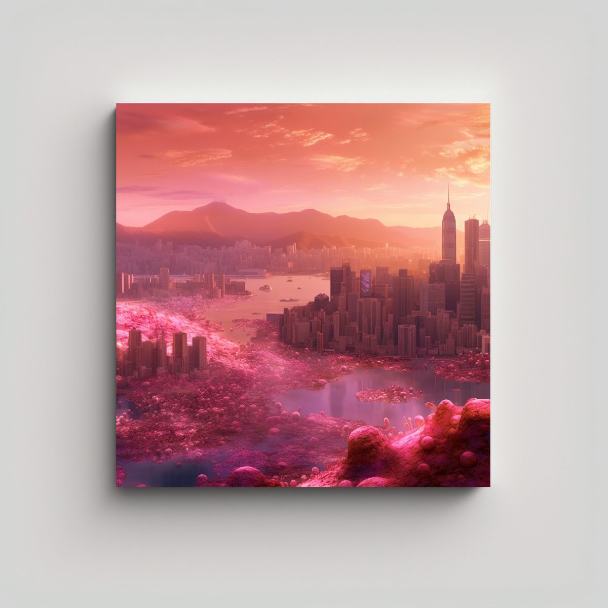 GENERICO - Cuadro Lienzo Tela Abstracto Con Skyline De Hong 60x60 Cm