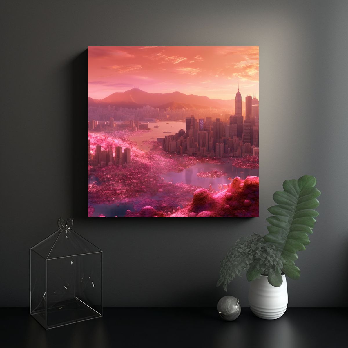 GENERICO - Cuadro Lienzo Tela Abstracto Con Skyline De Hong 60x60 Cm