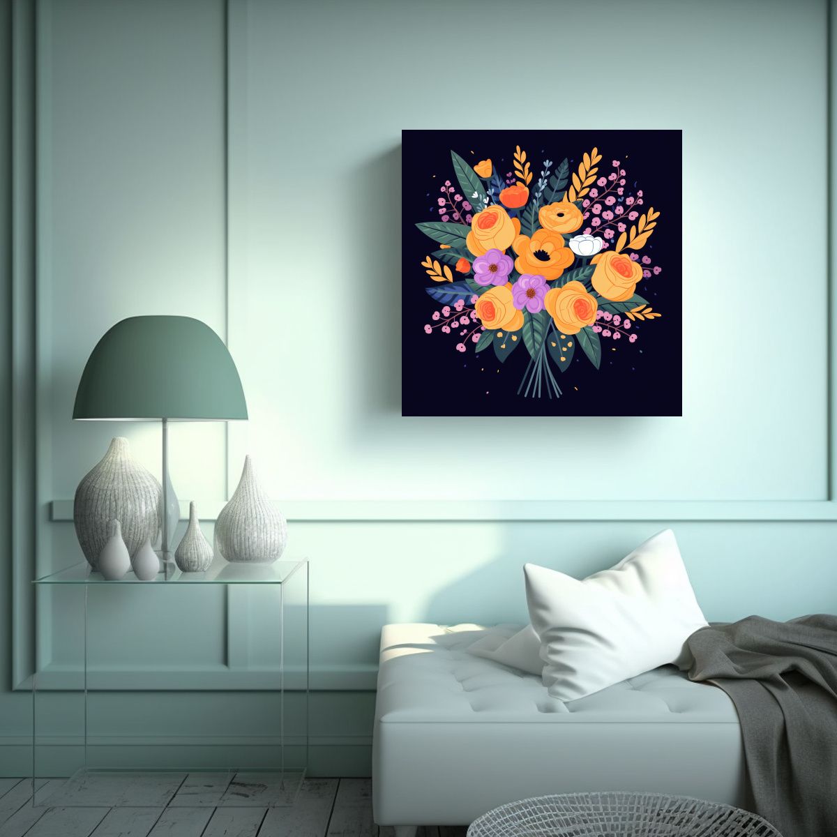 GENERICO - Lienzo Decorativo Floral Espectacular Patrón De 60x60 Cm