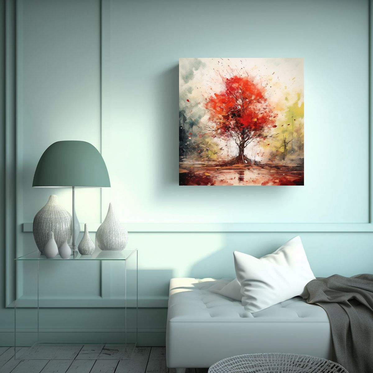 GENERICO - Pintura Abstracta De árbol Rojo Y Dorado En Agua 60x60 Cm
