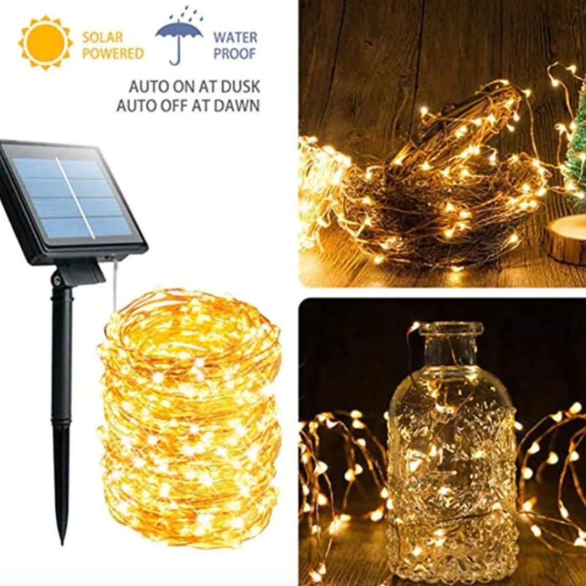 GENERICO - Guirnalda Luz Hada Solar 10 metros, 100 LEDS
