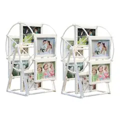 GENERICO - Pack 2 Ruedas Porta Retrato Giratorio 12 Fotos Escritorio Blanco