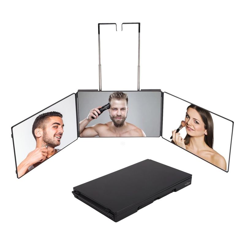 GENERICO - Espejo 3 Vías Corte Pelo 360° Negro Portátil Ajustable
