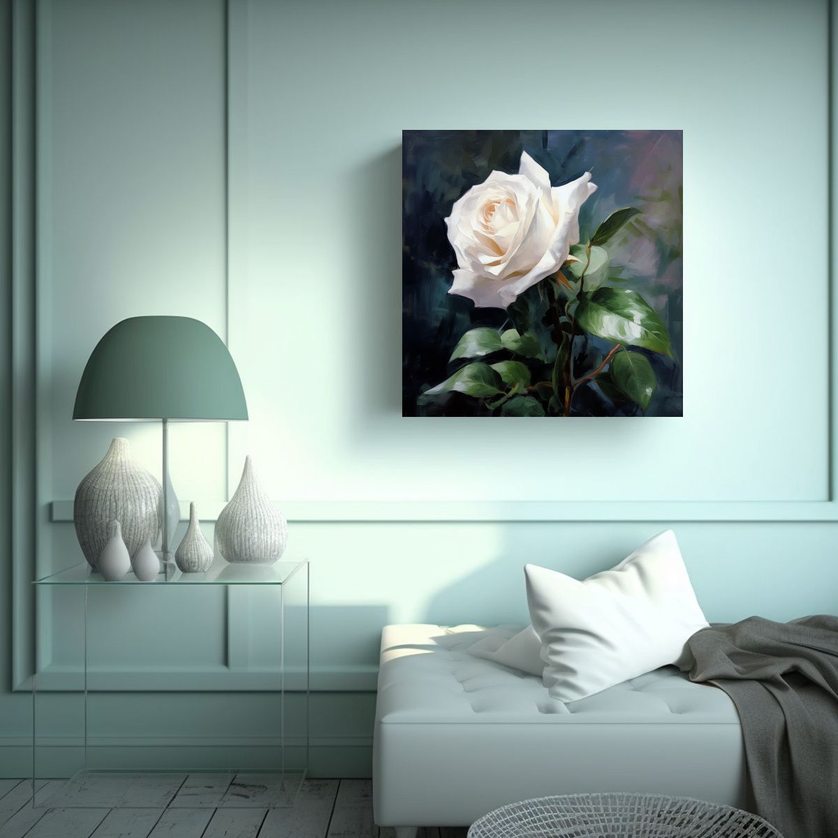 GENERICO - Cuadro Diseño Salón Con Rosas Blancas Y Sin 60x60 Cm