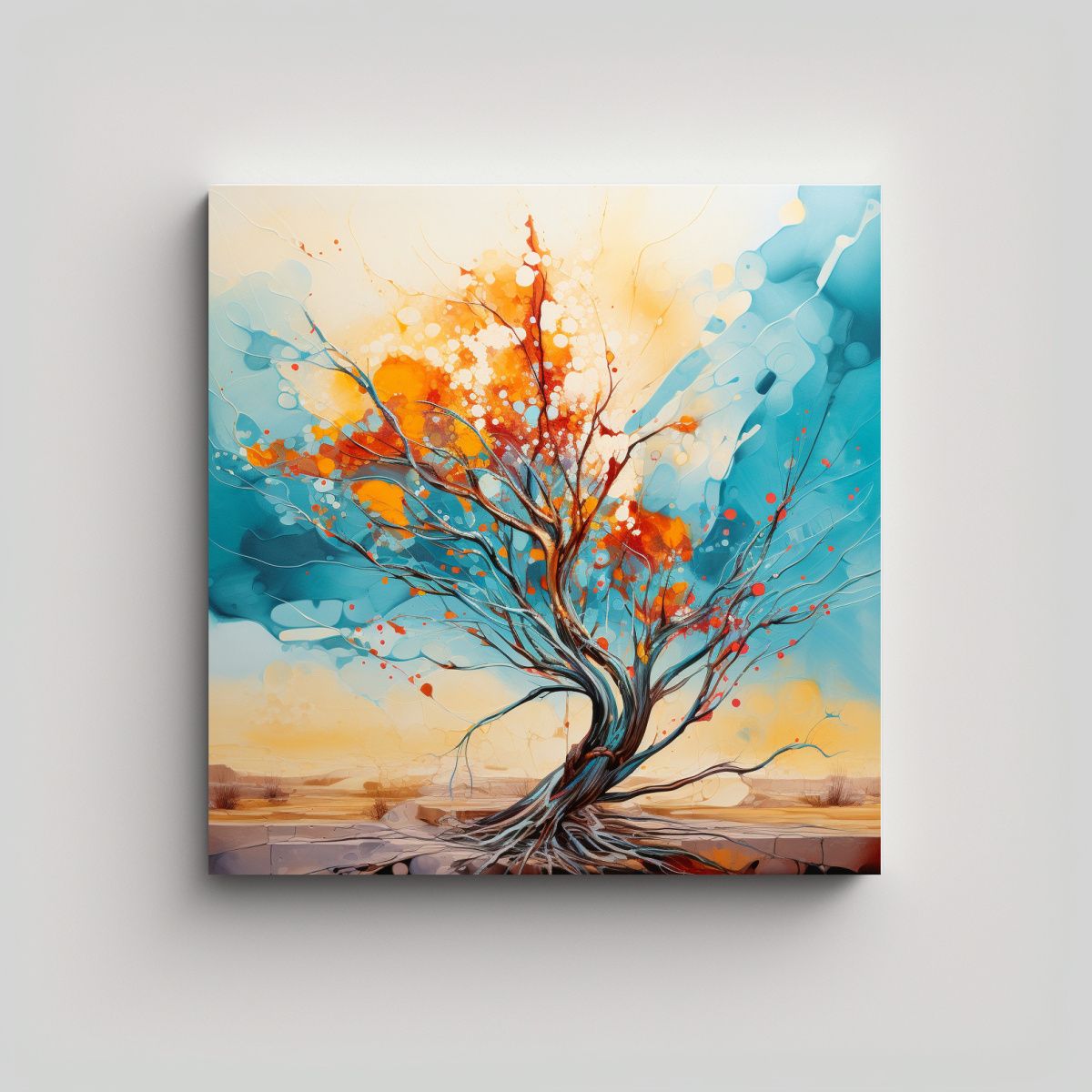 GENERICO - Pintura Abstracta árbol De Ocotillo Turquesa Y 60x60 Cm