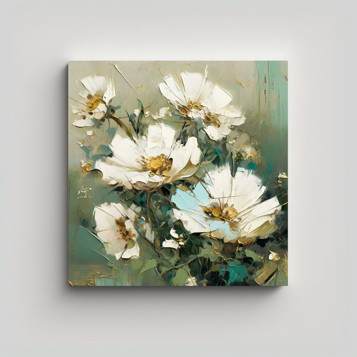 GENERICO - Pintura En Lienzo De Flores En Colores Verde Y 60x60 Cm