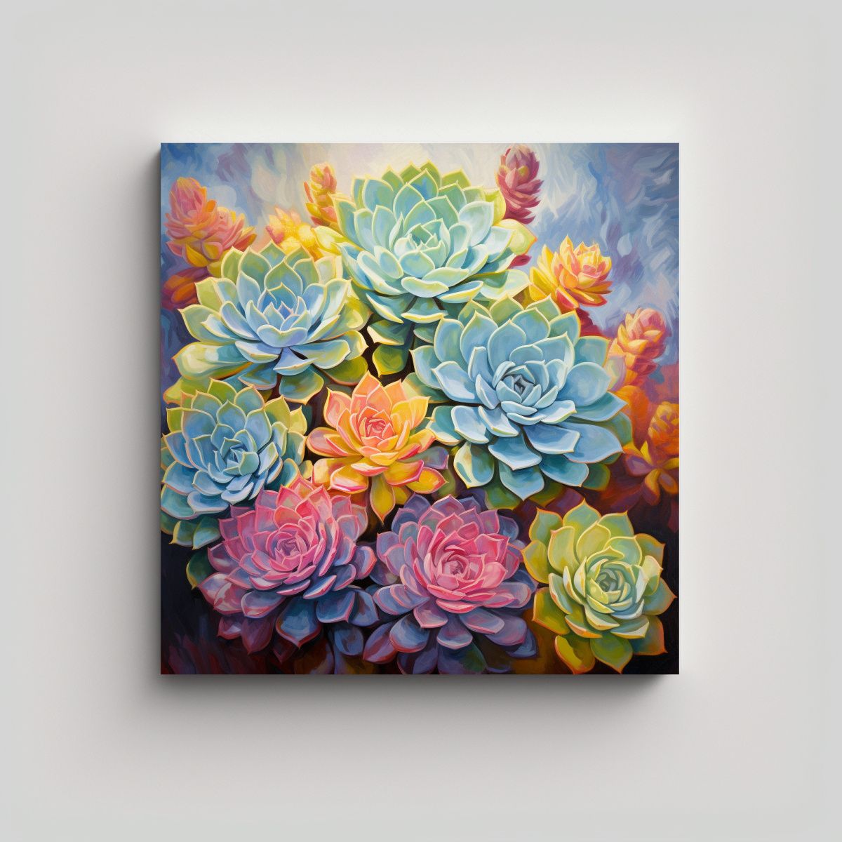 GENERICO - Pintura Abstracta De Suculentas Y Flores Al 60x60 Cm