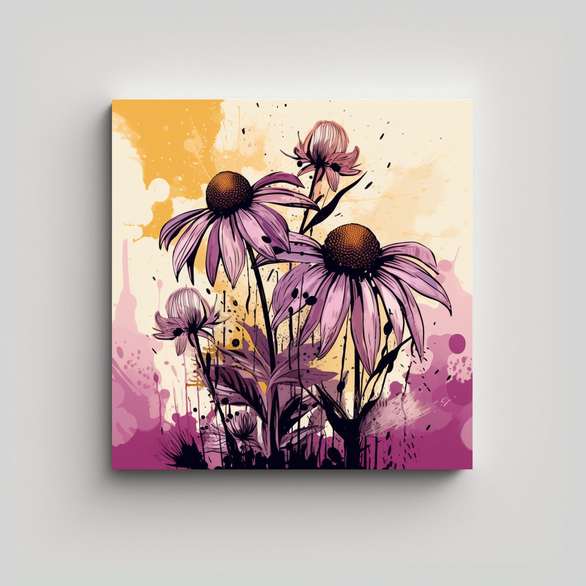 GENERICO - Pinturas Neonoir Multicolores De Coneflowers Y 60x60 Cm