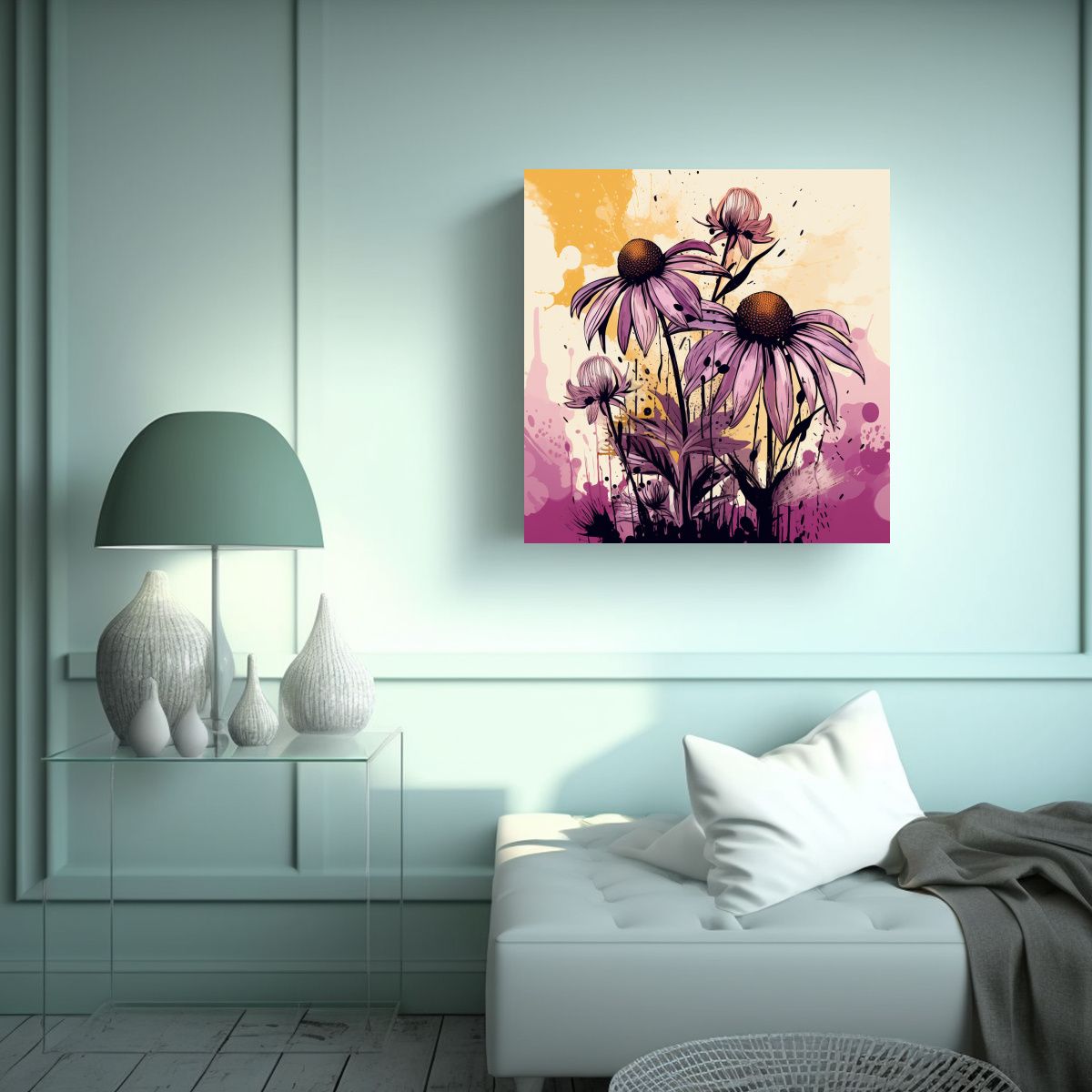 GENERICO - Pinturas Neonoir Multicolores De Coneflowers Y 60x60 Cm