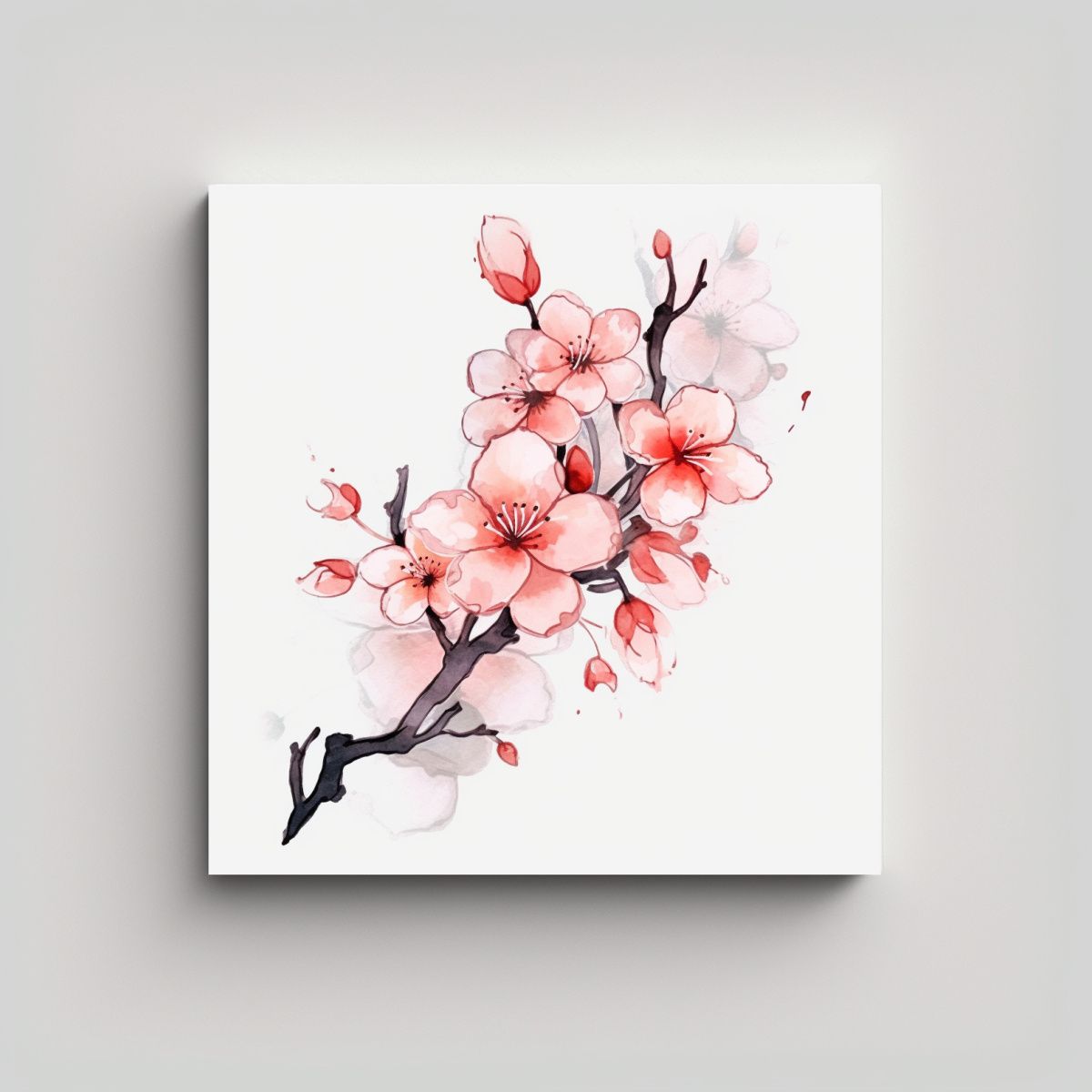 GENERICO - Cuadro Decorativo Con Sakura Floral En Acuarela 60x60 Cm