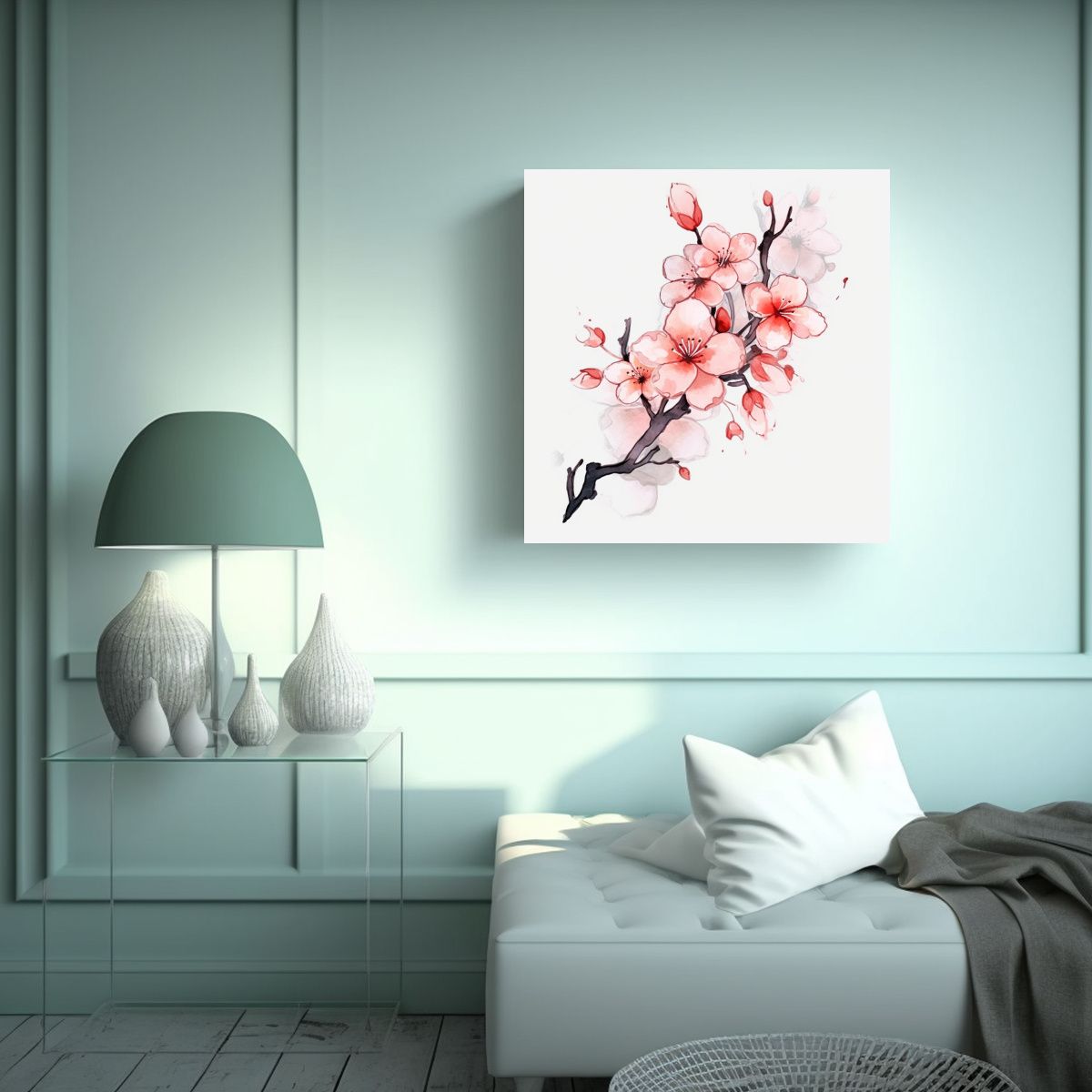 GENERICO - Cuadro Decorativo Con Sakura Floral En Acuarela 60x60 Cm