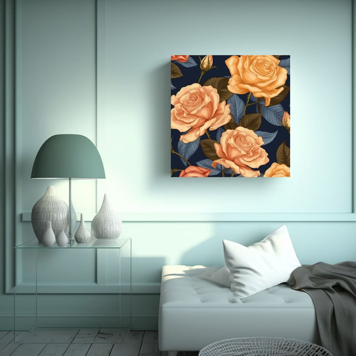 GENERICO - Patrón Floral Elegante Rosa Lienzo Arte 60x60 Cm