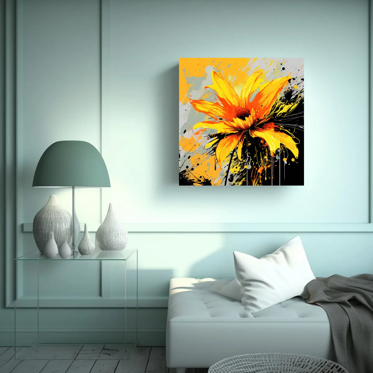 GENERICO - Cuadro Dibujo Salón Amarillo Y Naranja Ambiente 60x60 Cm