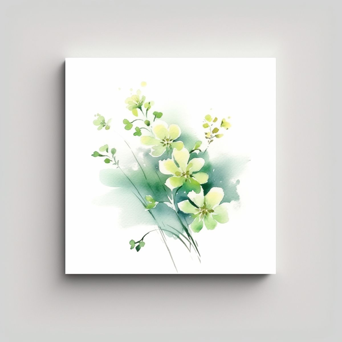 GENERICO - Cuadro De Flores Verde Claro Y Amarillo Pálido 60x60 Cm