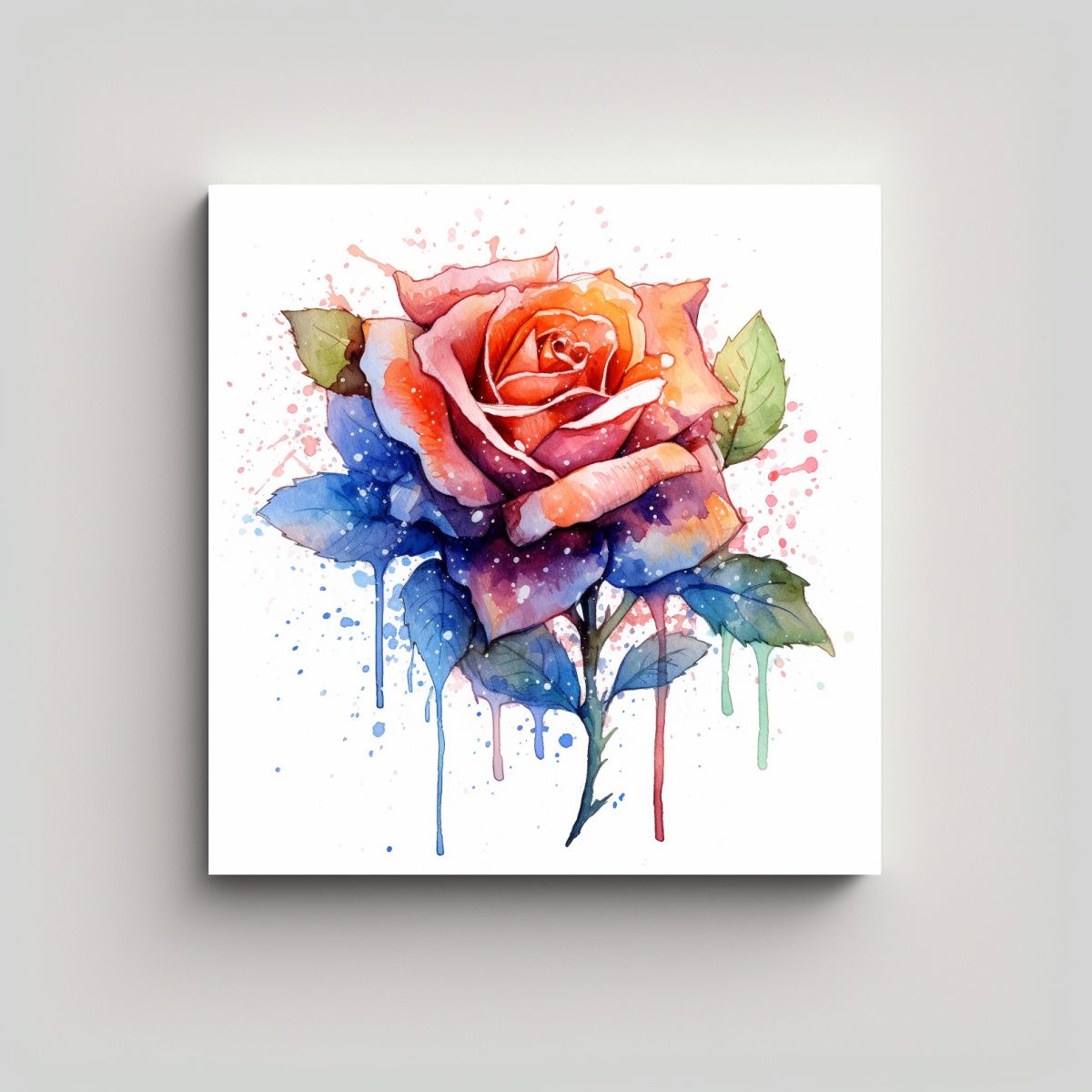 GENERICO - Cuadro Decorativo Floral Rosa En Acuarela Y Tela 60x60 Cm