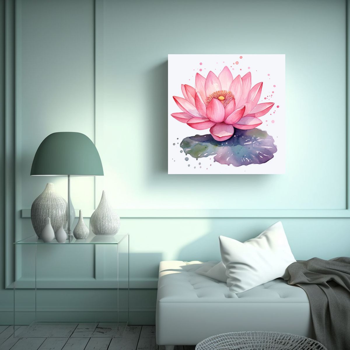 GENERICO - Cuadro Decorativo De Loto Rosa Acuarela En Tela 60x60 Cm