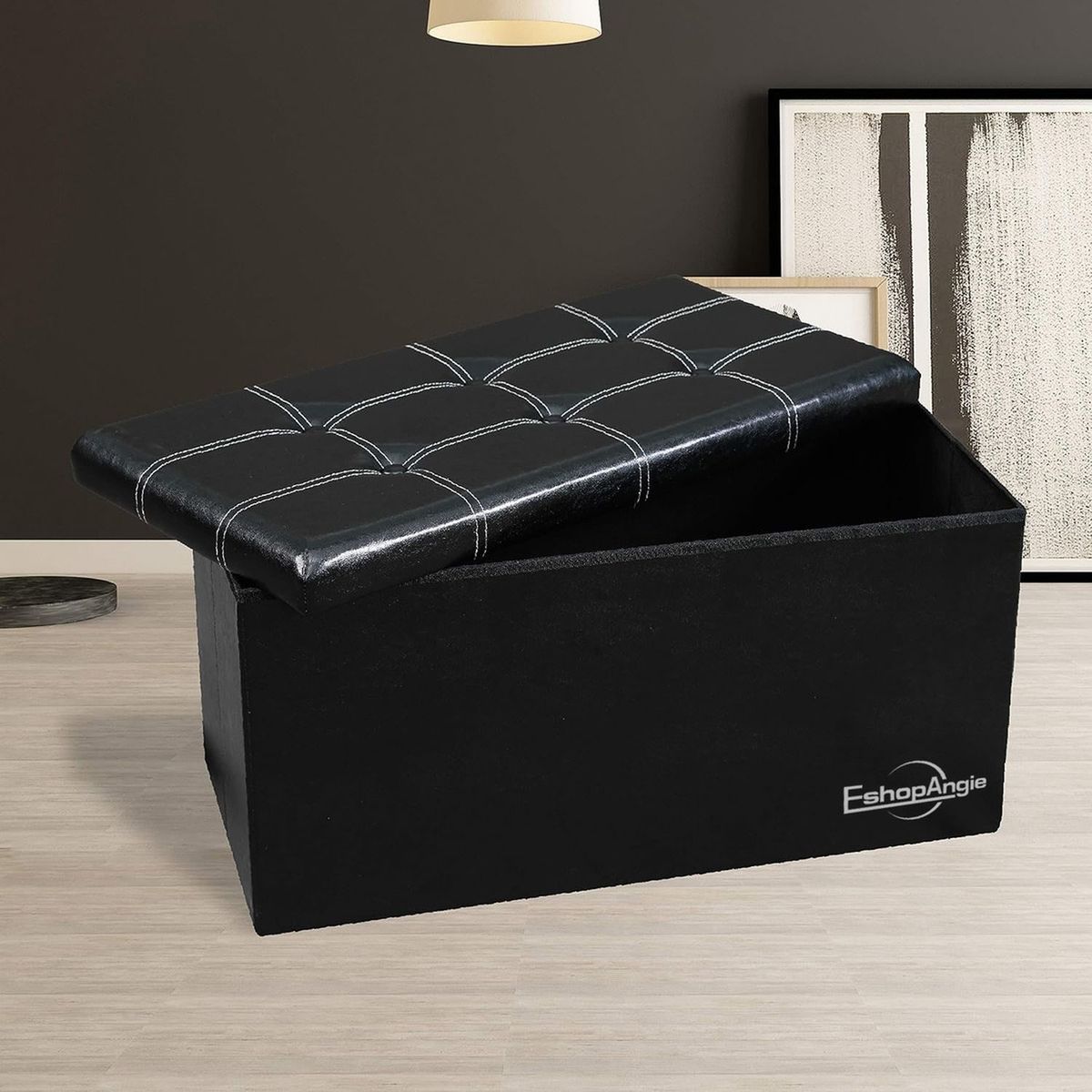 GENERICO - Banqueta Baul Puff Organizador Plegable Negro 76x38cm