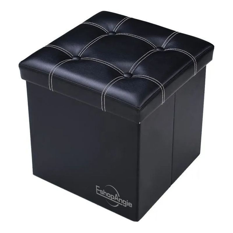 GENERICO - Puff Plegable Negro Almacenamiento Ecocuero 38cm Multifuncional