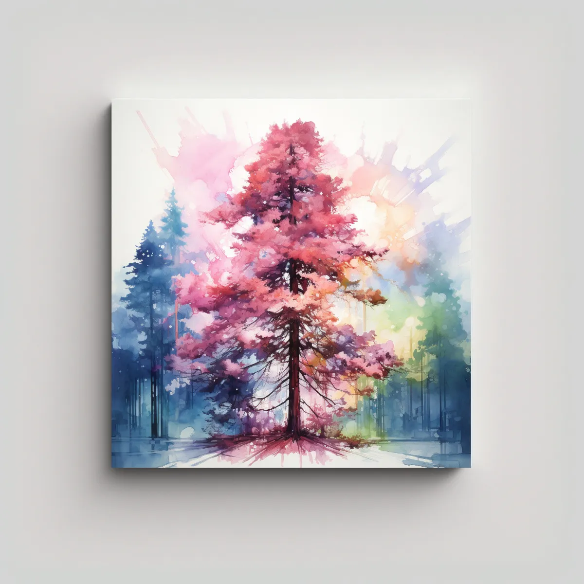 GENERICO - Pintura Abstracta árbol Secuoya Rosa Y Azul En 60x60 Cm