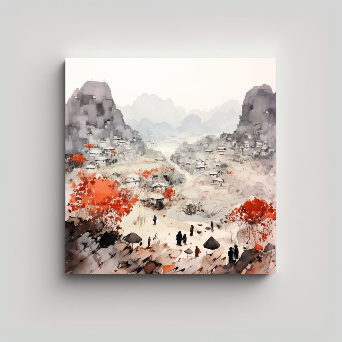 GENERICO - Pintura Decorativa Cuadro De Montañas Con Rama 60x60 Cm