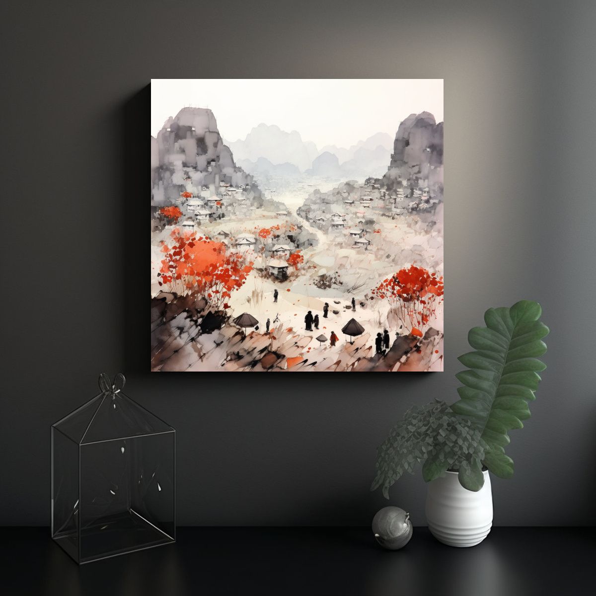 GENERICO - Pintura Decorativa Cuadro De Montañas Con Rama 60x60 Cm