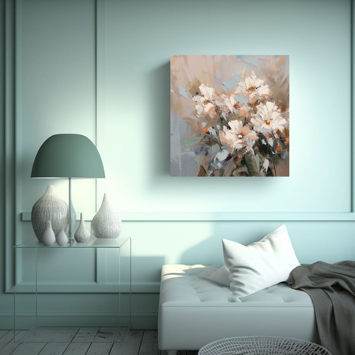 GENERICO - Pintura En Lienzo De Flores En Tonos Suaves En El 60x60 Cm