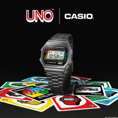 CASIO - Reloj A168WEUC-1A Cartas UNO Mattel Ed Limitada