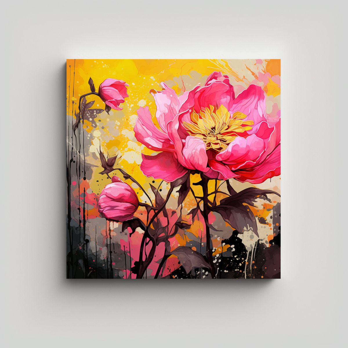 GENERICO - Tela En Bastidor Vintage Amarillo Y Rosa 60x60 Cm